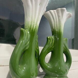 Ceramic mini floral twin vases. 9” tall